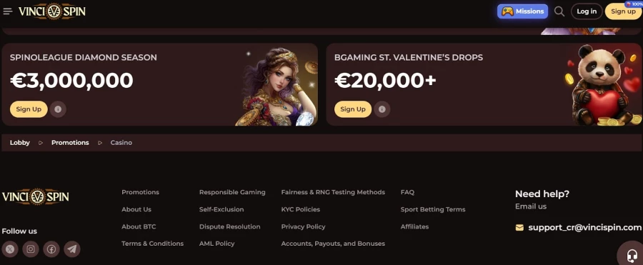 Vinci Spin no deposit bonus