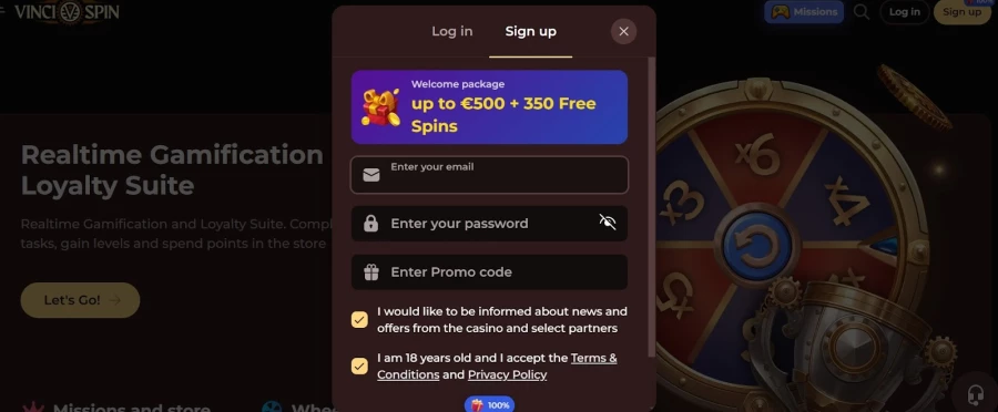 Vinci Spin Casino na telefon